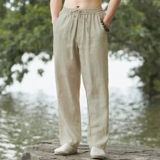 Men's Oversized Summer Cotton-Linen Wide-Leg Pants