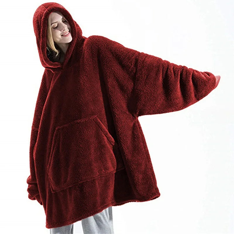 Women's Reversible Winter Fleece Hooded Blanket