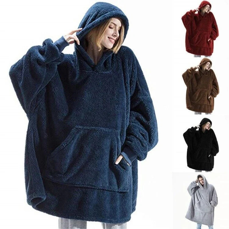 Women's Reversible Winter Fleece Hooded Blanket