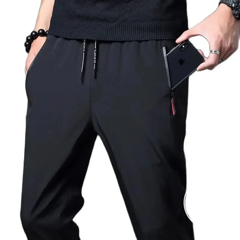 Men's Straight Slim-Fit Casual Pants with Elastic Waist