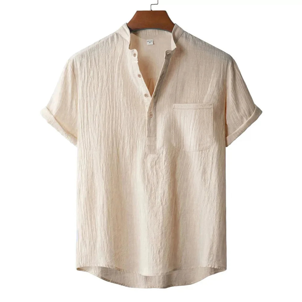 Men's Summer Cotton Linen T-shirt Beach Style Short