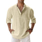 Men's Lightweight Long-Sleeve Henley Cotton-Linen Shirts