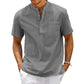 Men's Cotton-Linen Henley Beach Shirt with Pocket