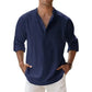 Men's Lightweight Long-Sleeve Henley Cotton-Linen Shirts