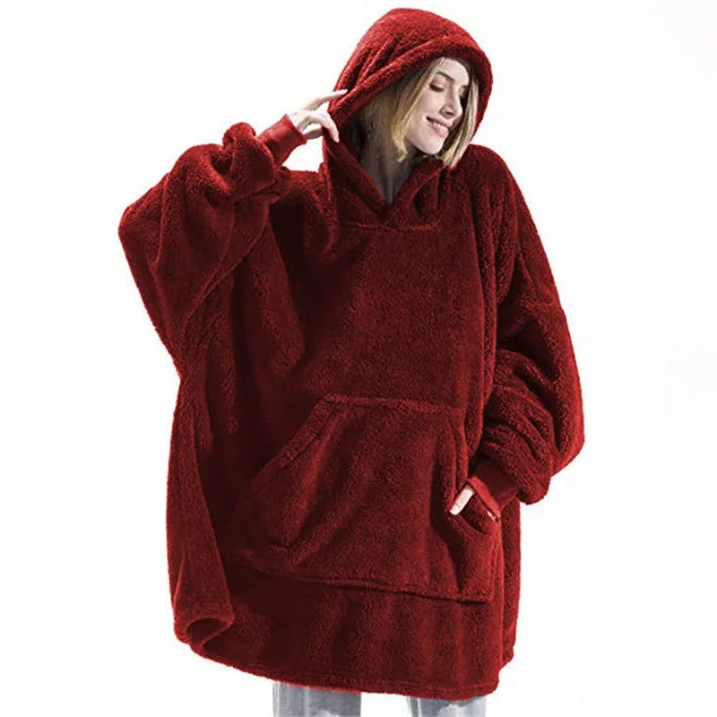 Women's Reversible Winter Fleece Hooded Blanket