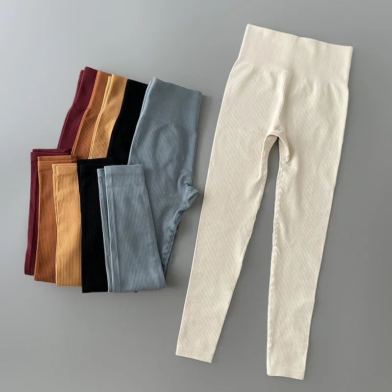 Women's High-Waisted Ribbed Yoga Leggings for Gym and Sport