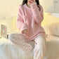 Women's Thick Warm Fleece Pajama Set, Casual Solid Winter Sleepwear
