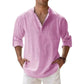 Men's Lightweight Long-Sleeve Henley Cotton-Linen Shirts