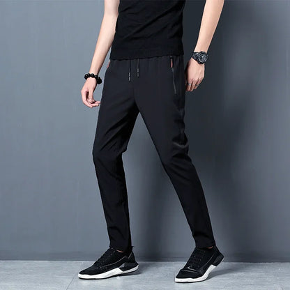 Men's Straight Slim-Fit Casual Pants with Elastic Waist