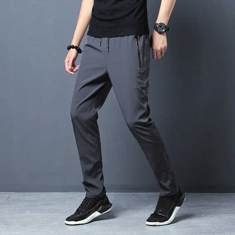 Men's Straight Slim-Fit Casual Pants with Elastic Waist