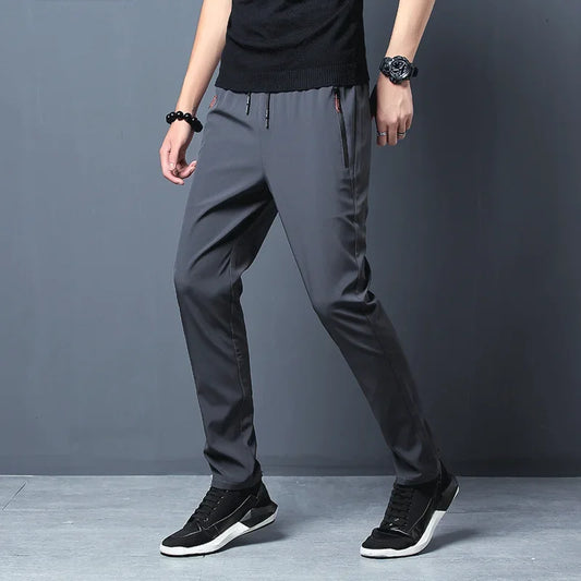 Men's Straight Slim-Fit Casual Pants with Elastic Waist