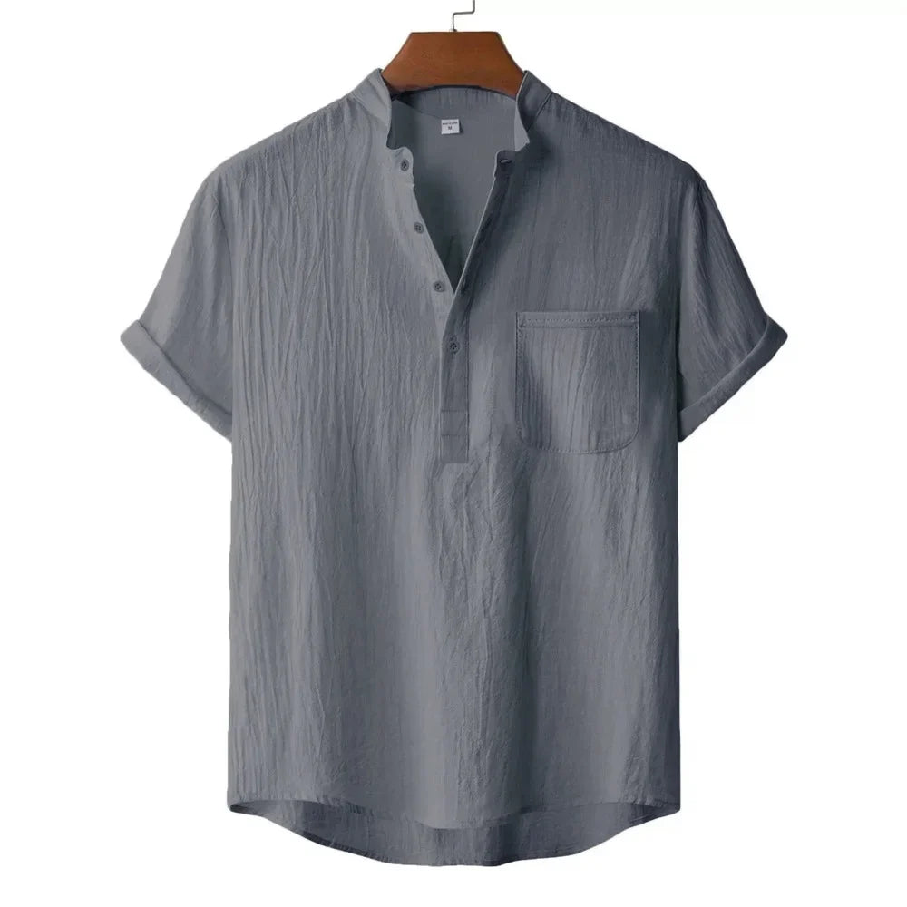 Men's Summer Cotton Linen T-shirt Beach Style Short