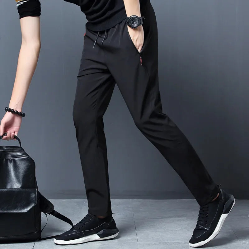 Men's Straight Slim-Fit Casual Pants with Elastic Waist
