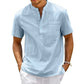 Men's Cotton-Linen Henley Beach Shirt with Pocket