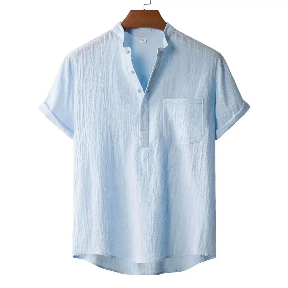 Men's Summer Cotton Linen T-shirt Beach Style Short
