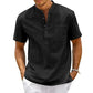 Men's Cotton-Linen Henley Beach Shirt with Pocket