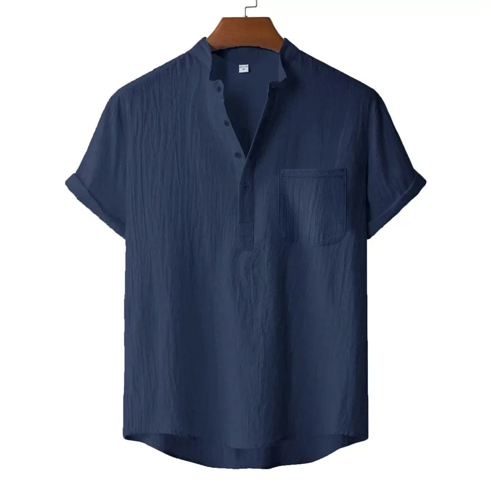 Men's Summer Cotton Linen T-shirt Beach Style Short
