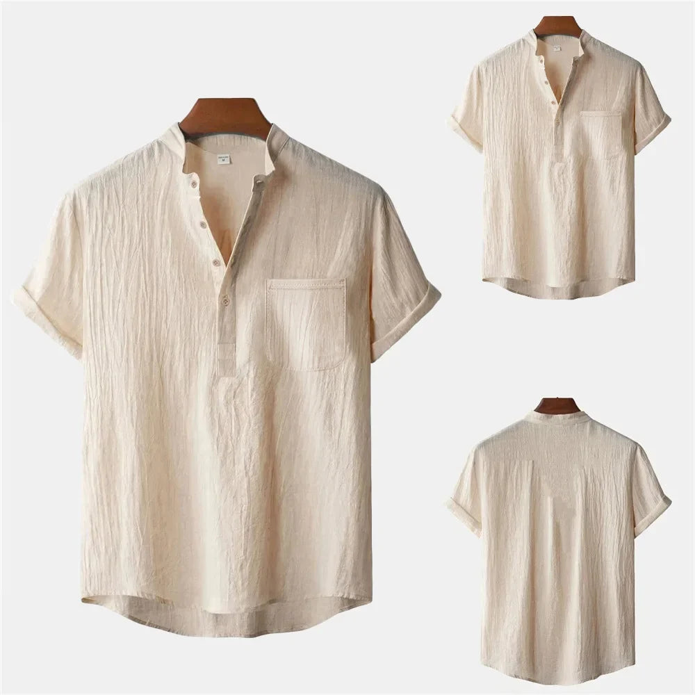 Men's Summer Cotton Linen T-shirt Beach Style Short