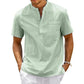 Men's Cotton-Linen Henley Beach Shirt with Pocket