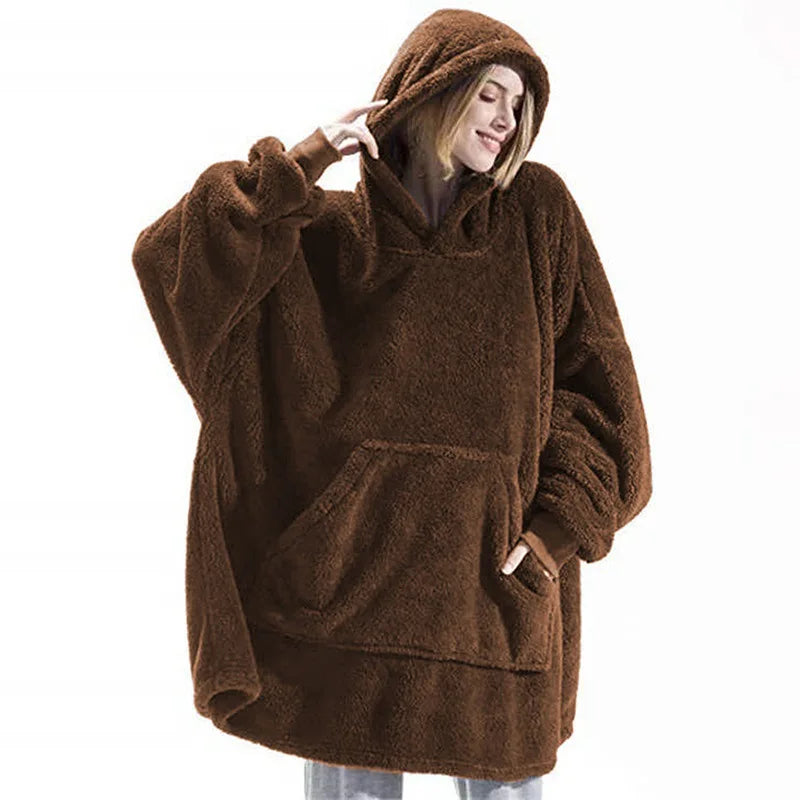 Women's Reversible Winter Fleece Hooded Blanket