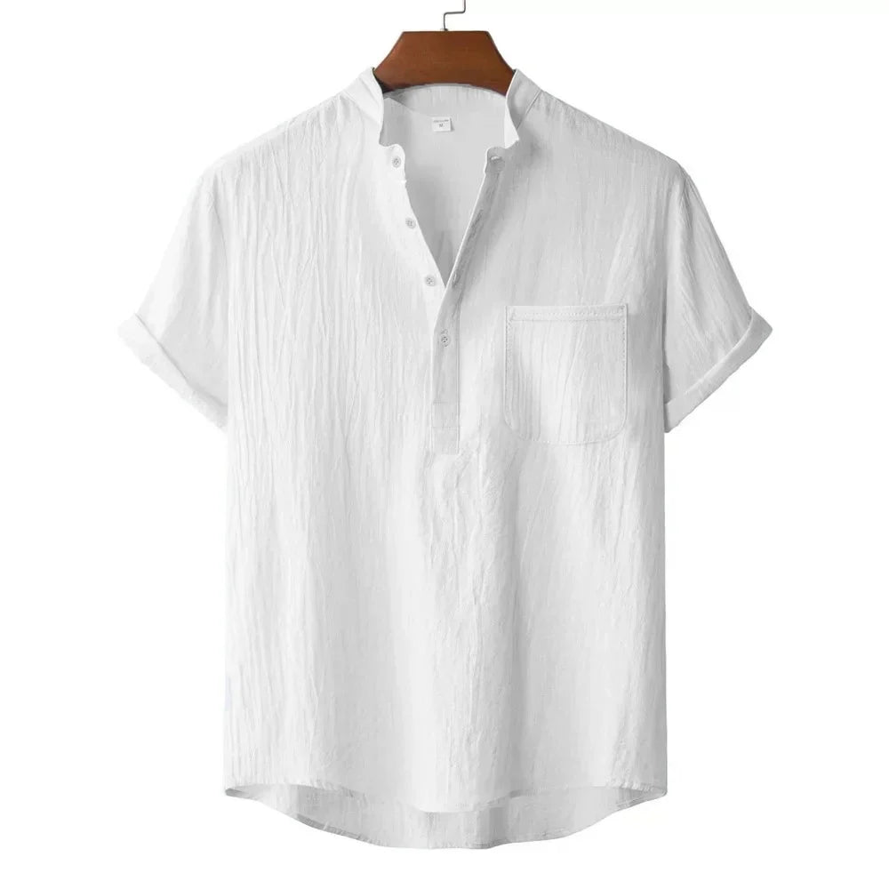 Men's Summer Cotton Linen T-shirt Beach Style Short