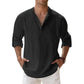 Men's Lightweight Long-Sleeve Henley Cotton-Linen Shirts