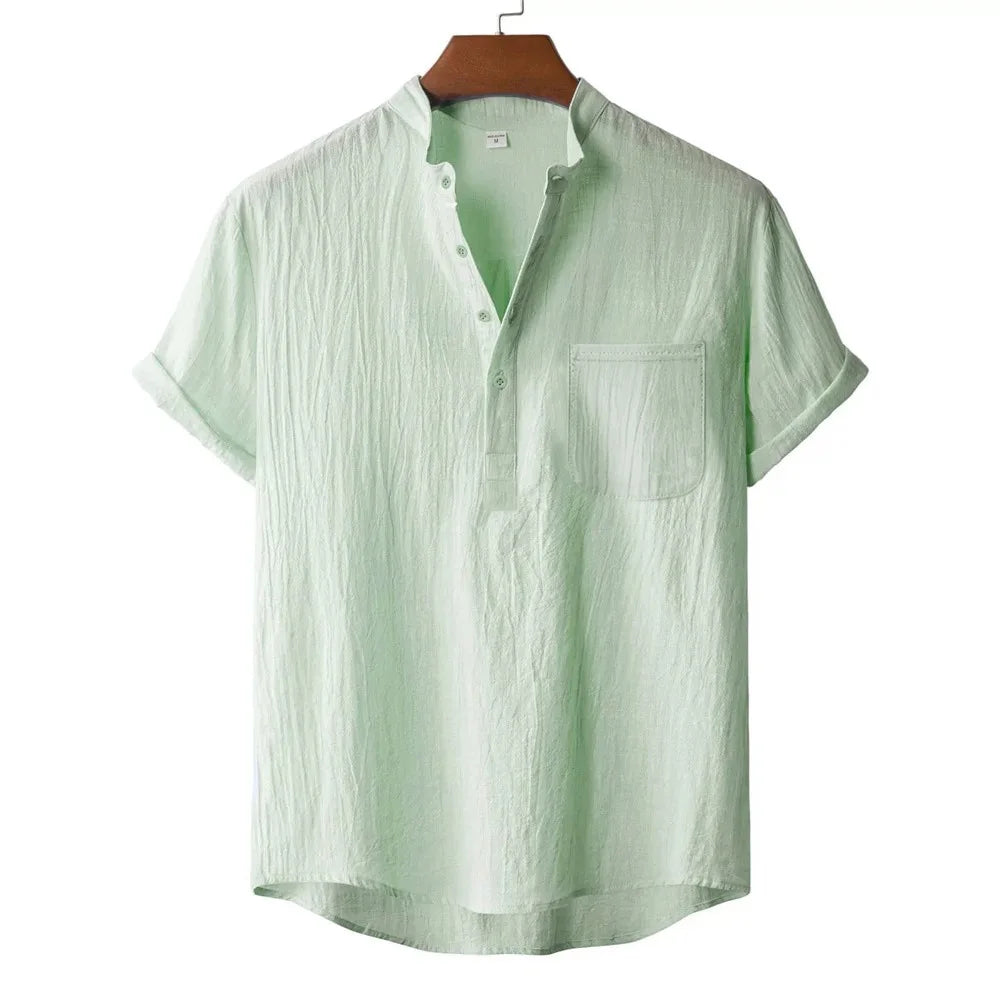 Men's Summer Cotton Linen T-shirt Beach Style Short