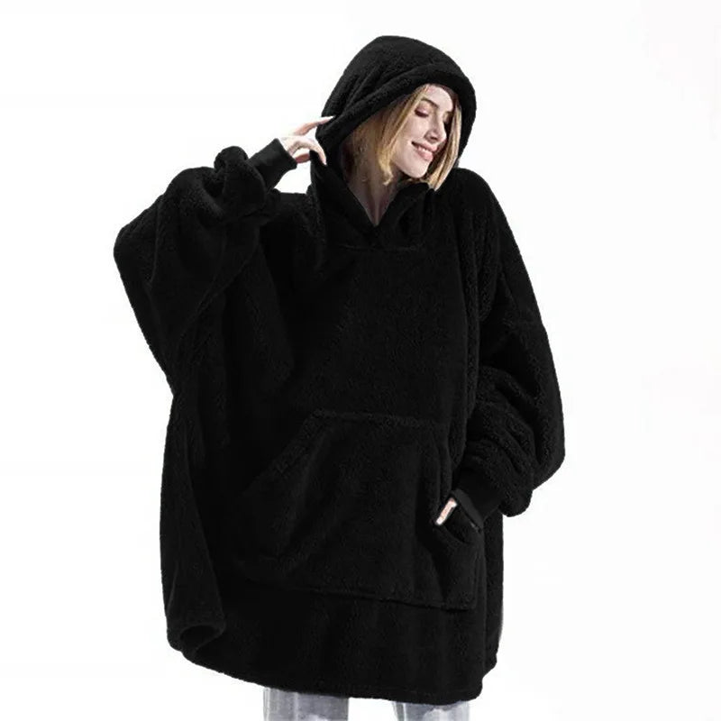 Women's Reversible Winter Fleece Hooded Blanket