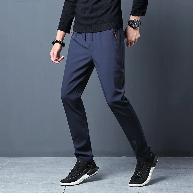 Men's Straight Slim-Fit Casual Pants with Elastic Waist