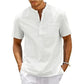 Men's Cotton-Linen Henley Beach Shirt with Pocket